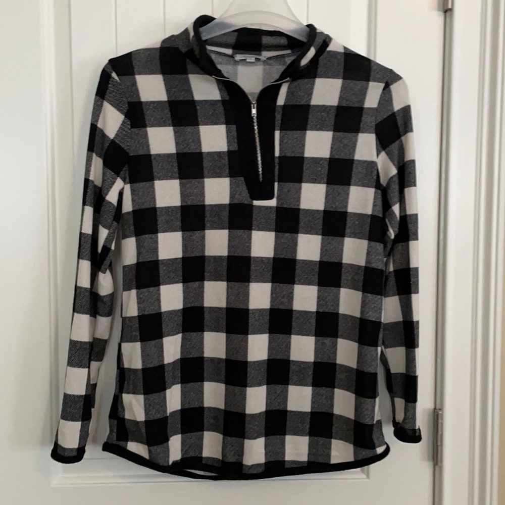 White Birch 1/4 zip b/w Buffalo plaid pullover